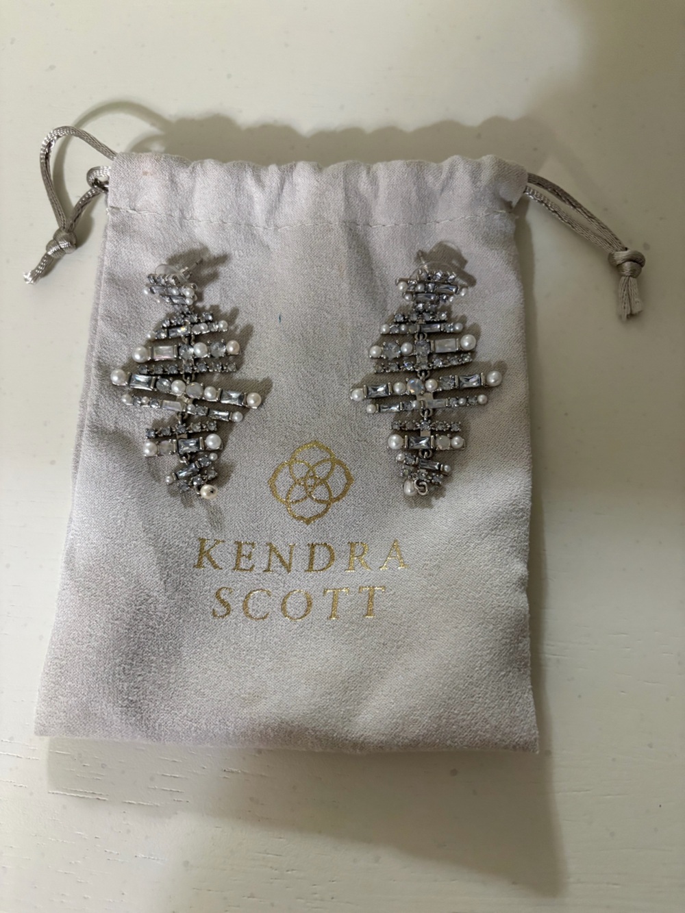 Kendra Scott Silver Crystal and Pearl Cascade Earrings